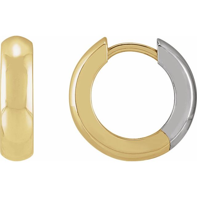 Thick Polished Huggie Hoop Earrings — 14K Yellow/White Gold
