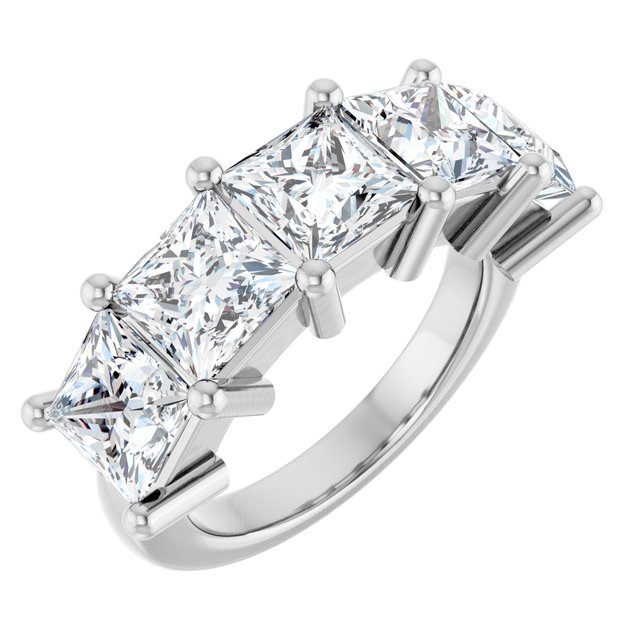 Shared-Prong Five-Stone Diamond Anniversary Band — 14K White Gold