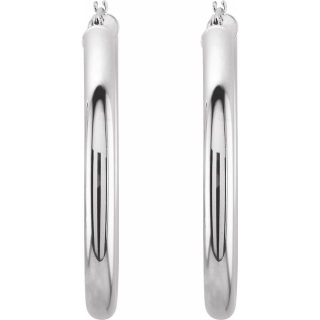 Polished Round Tube Hoop Earrings — 14K White Gold