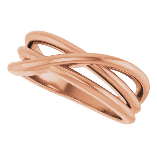 Three-Strand Criss-Cross Rolling Band Ring — 14K Rose Gold