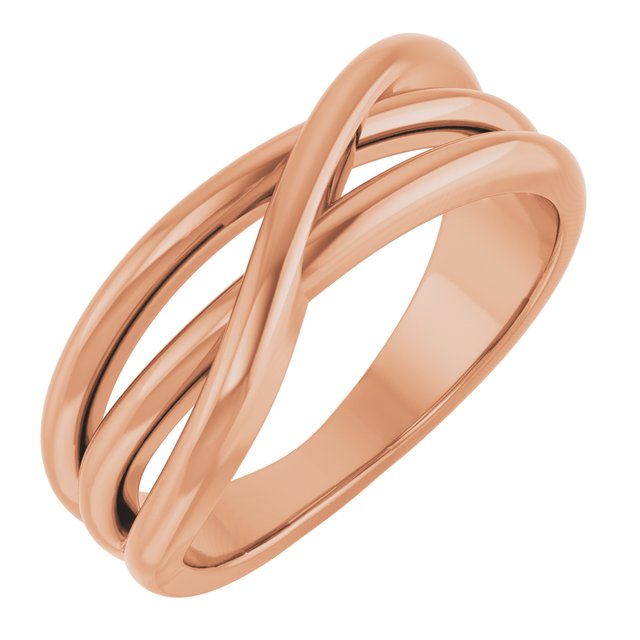 Three-Strand Criss-Cross Rolling Band Ring — 14K Rose Gold