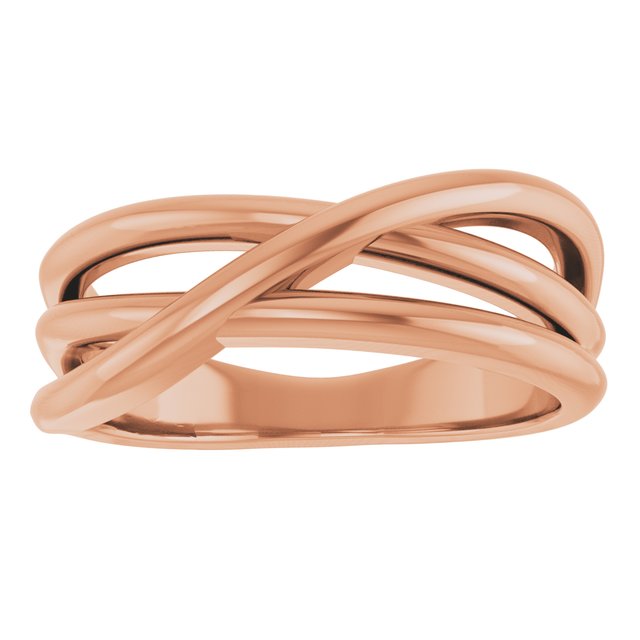 Three-Strand Criss-Cross Rolling Band Ring — 14K Rose Gold