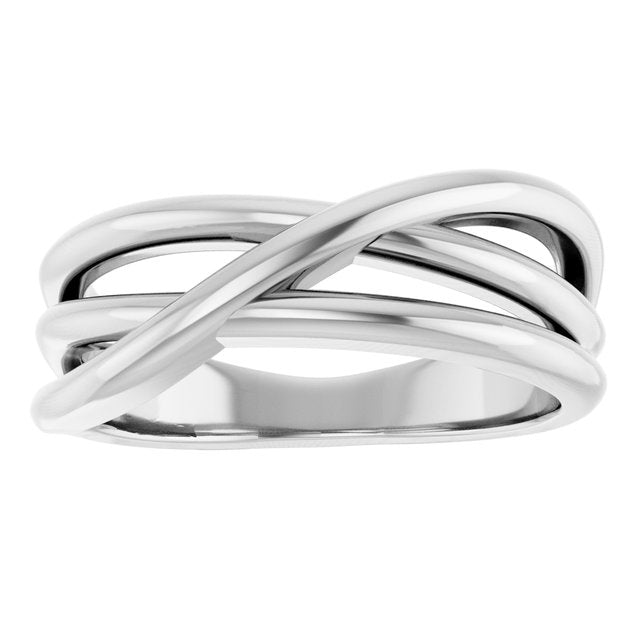 Three-Strand Criss-Cross Rolling Band Ring — 14K White Gold