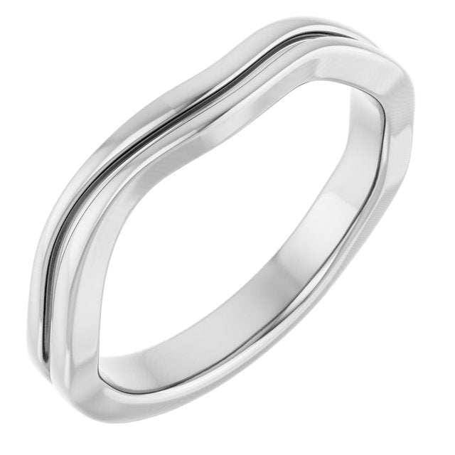 Grooved Wave Contour Band Ring — 14K White Gold