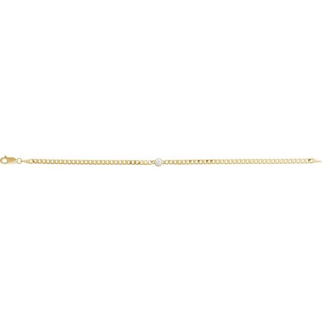 Bezel-Set Solitaire Curb Link Diamond Bracelet — 14K Yellow Gold