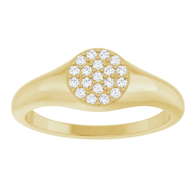 126633 / Ring / Set / 14K Yellow / Natural Diamond / Round / 1.2 Mm / Polished / 1/8 Ctw Natural Diamond Pave Signet Ring
