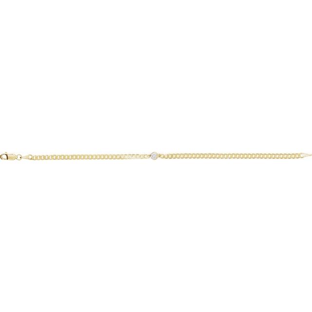 Bezel-Set Solitaire Curb Link Diamond Bracelet — 14K Yellow Gold