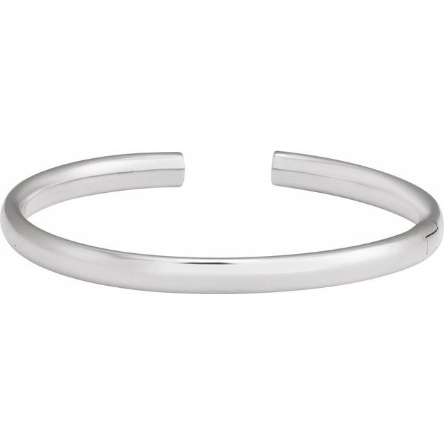Engravable Domed Open Hinged Cuff Bracelet — 14K White Gold