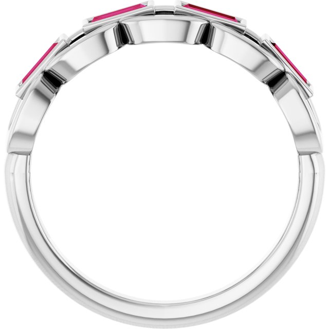 Lab-Grown Ruby Straight baguette Chain Link Accented Ring in Platinum