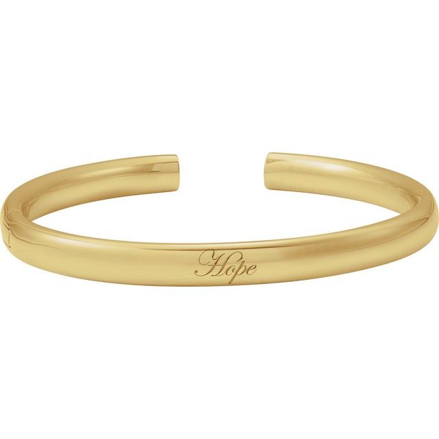 Engravable Domed Open Hinged Cuff Bracelet — 14K Yellow Gold