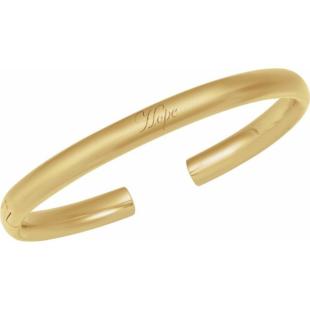 Engravable Domed Open Hinged Cuff Bracelet — 14K Yellow Gold
