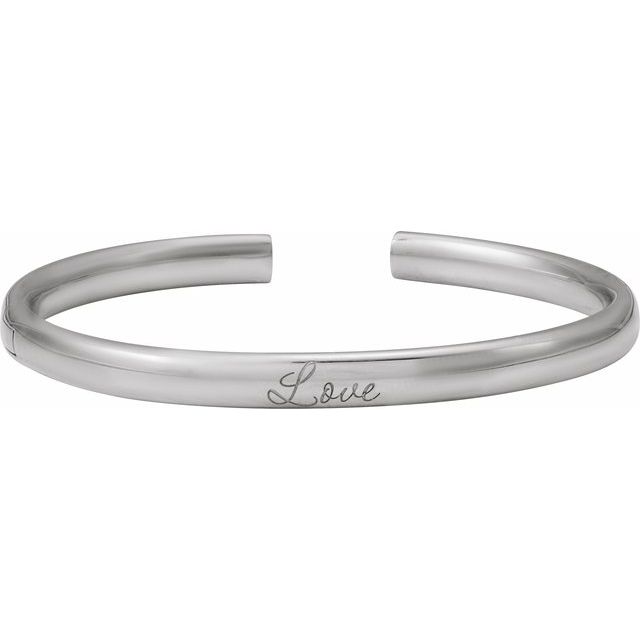 Engravable Domed Open Hinged Cuff Bracelet — 14K White Gold