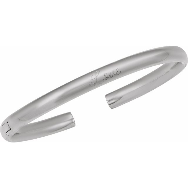 Engravable Domed Open Hinged Cuff Bracelet — 14K White Gold