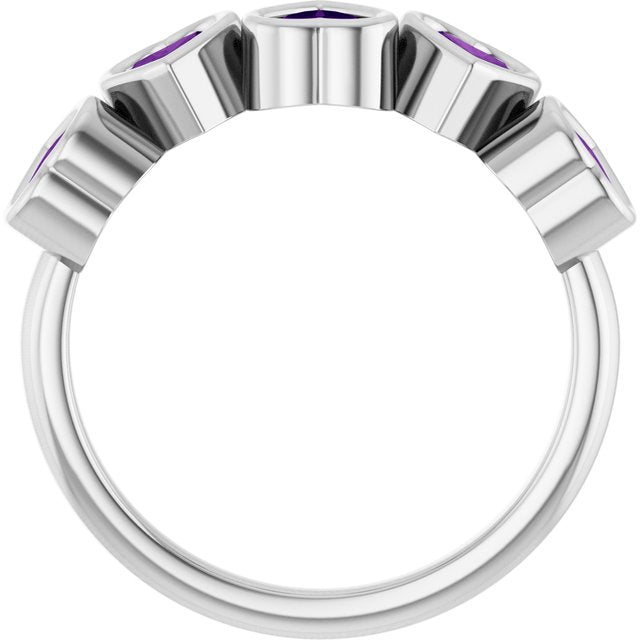 72427 / Ring / Set / 14K White / Natural Amethyst / Heart / 4 X 4 Mm / Polished / Natural Amethyst Bezel Set Ring