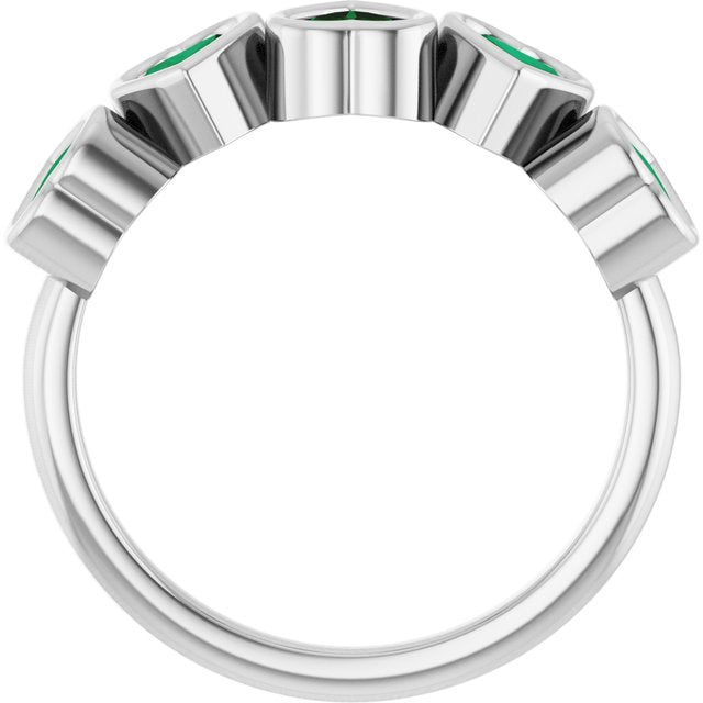 Lab-Grown Emerald Five-Stone Heart Ring in 14K White Gold