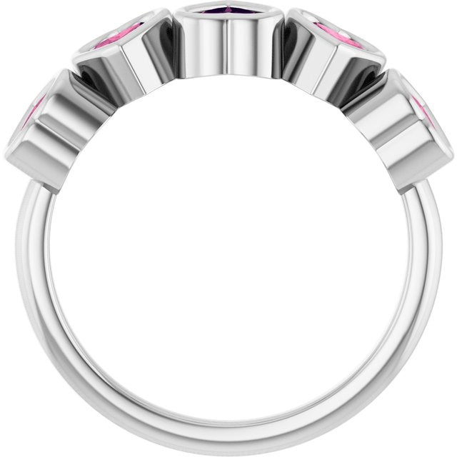 72427 / Ring / Set / 14K White / Natural Pink Tourmaline / Heart / 4 X 4 Mm / Polished / Natural Pink Tourmaline Bezel Set Ring