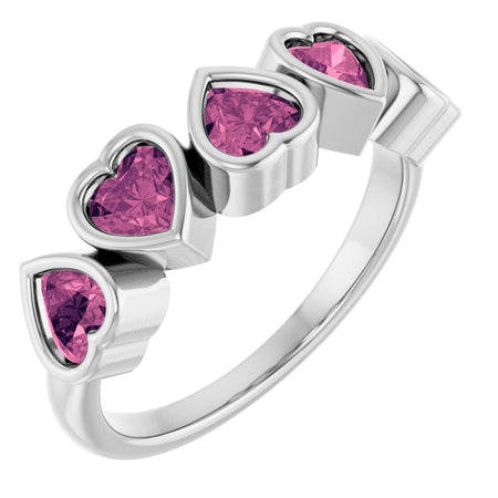 72427 / Ring / Set / 14K White / Natural Pink Tourmaline / Heart / 4 X 4 Mm / Polished / Natural Pink Tourmaline Bezel Set Ring