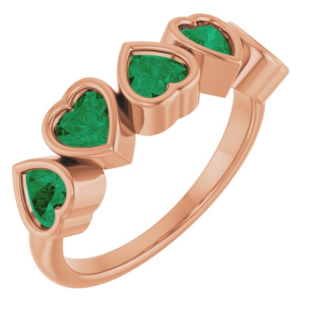 Lab-Grown Emerald Five-Stone Heart Ring in 14K Rose Gold