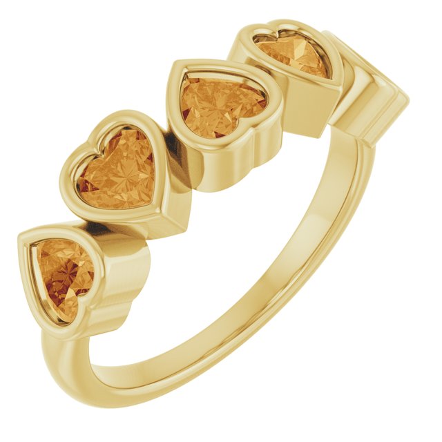 Five-Stone Heart Gemstone Ring — 14K Yellow Gold