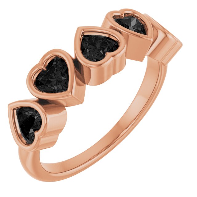 Natural Onyx Five-Stone Heart Ring in 14K Rose Gold
