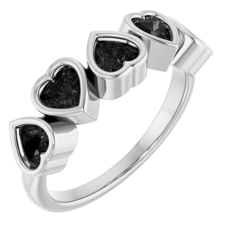 72427 / Ring / Set / 14K White / Natural Black Onyx / Heart / 4 X 4 Mm / Polished / Natural Black Onyx Bezel Set Ring