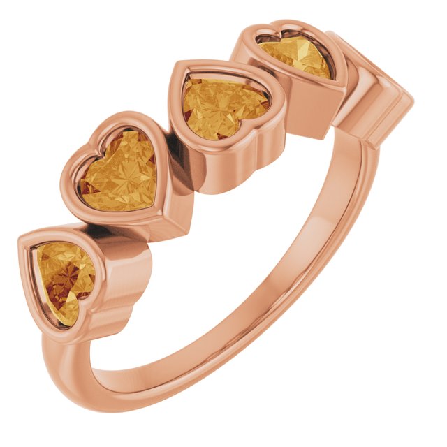 Five-Stone Heart Gemstone Ring — 14K Rose Gold