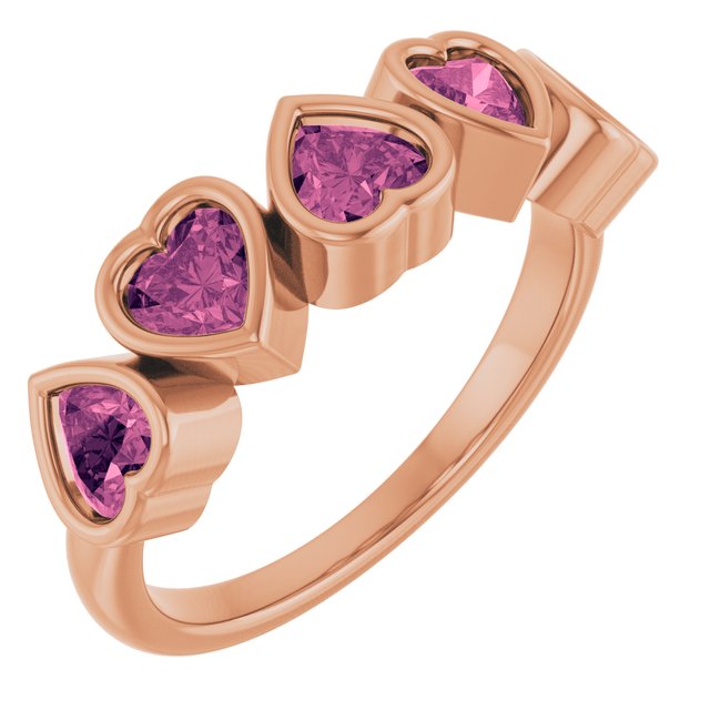 Natural Pink Tourmaline Five-Stone Heart Ring in 14K Rose Gold