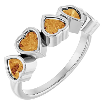 72427 / Ring / Set / 14K White / Natural Citrine / Heart / 4 X 4 Mm / Polished / Natural Citrine Bezel Set Ring