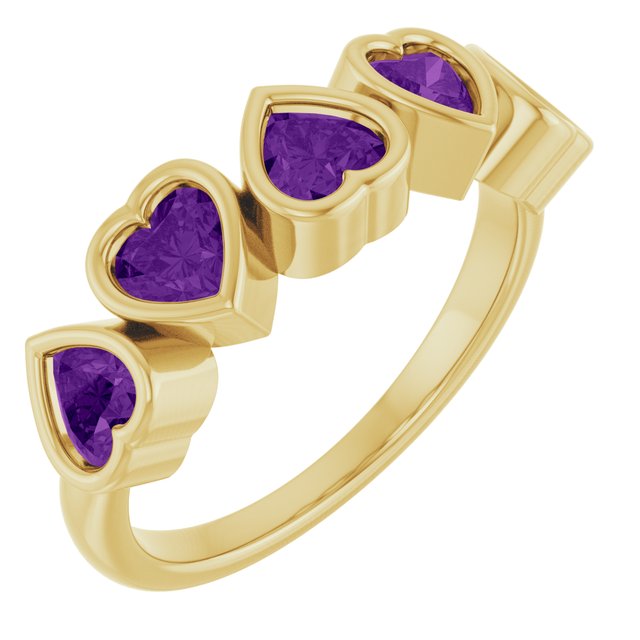 Five-Stone Heart Gemstone Ring — 14K Yellow Gold