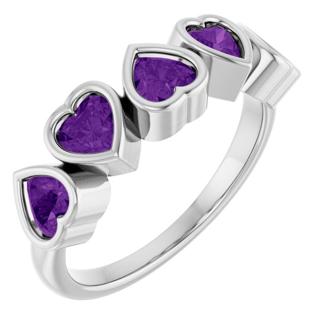Five-Stone Heart Gemstone Ring — 14K White Gold