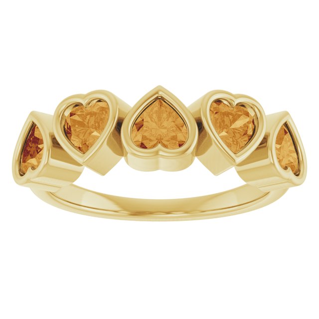 Five-Stone Heart Gemstone Ring — 14K Yellow Gold