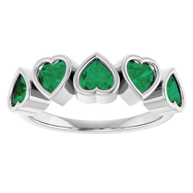 Lab-Grown Emerald Five-Stone Heart Ring in Platinum