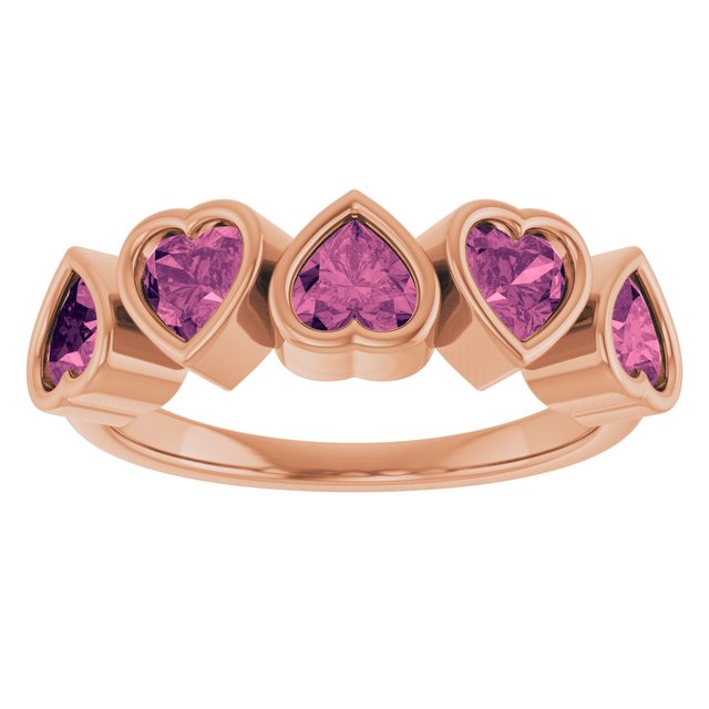 Natural Pink Tourmaline Five-Stone Heart Ring in 14K Rose Gold