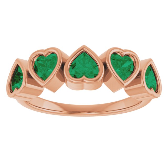 Lab-Grown Emerald Five-Stone Heart Ring in 14K Rose Gold