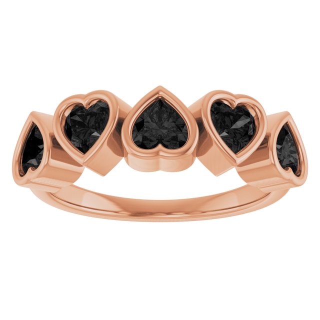 Natural Onyx Five-Stone Heart Ring in 14K Rose Gold