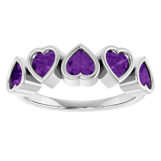 Five-Stone Heart Gemstone Ring — 14K White Gold