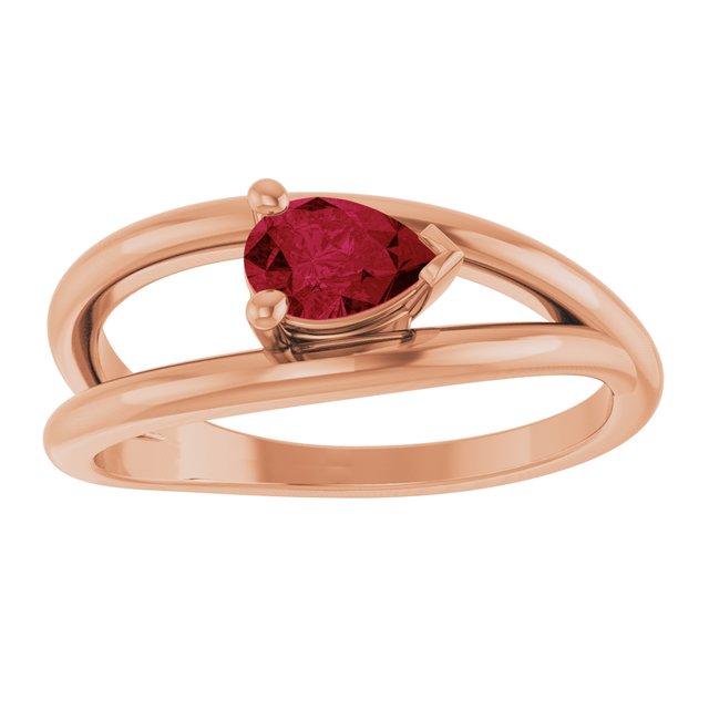 Lab-Grown Ruby Pear Negative Space Solitaire Ring in 14K Rose Gold