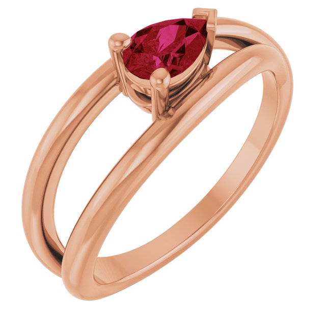 Lab-Grown Ruby Pear Negative Space Solitaire Ring in 14K Rose Gold