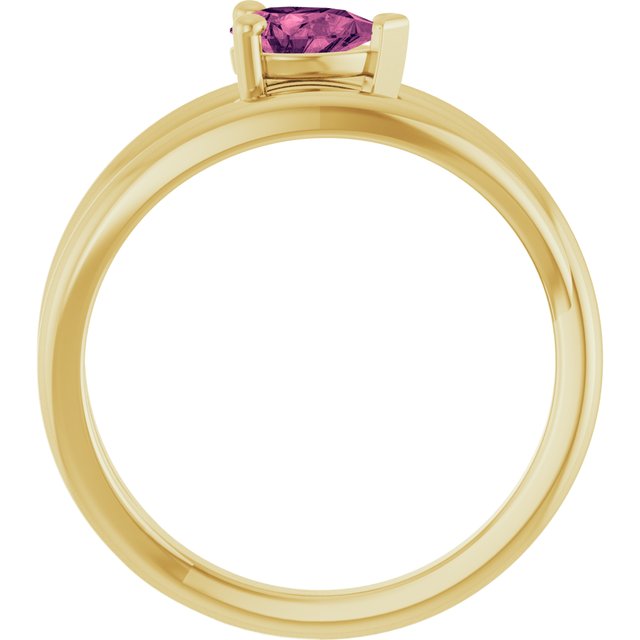 Natural Pink Tourmaline Pear Negative Space Solitaire Ring in 14K Yellow Gold