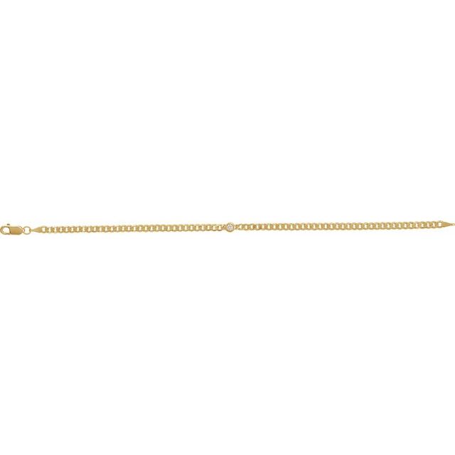 Bezel-Set Solitaire Curb Link Diamond Bracelet — 14K Yellow Gold