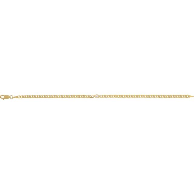 Bezel-Set Solitaire Curb Link Diamond Bracelet — 14K Yellow Gold