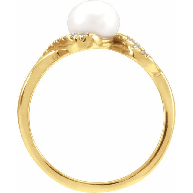 689194 / Ring / Set / 14K Yellow / Cultured White Freshwater Pearl / Pearl / 6.5 Mm / Natural Diamond / Polished / Freshwater Pearl And 1/8 Ctw Natural Diamond Ring