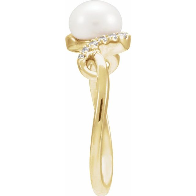 689194 / Ring / Set / 14K Yellow / Cultured White Freshwater Pearl / Pearl / 6.5 Mm / Natural Diamond / Polished / Freshwater Pearl And 1/8 Ctw Natural Diamond Ring