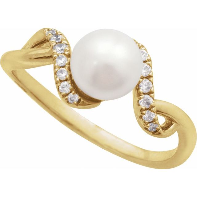 689194 / Ring / Set / 14K Yellow / Cultured White Freshwater Pearl / Pearl / 6.5 Mm / Natural Diamond / Polished / Freshwater Pearl And 1/8 Ctw Natural Diamond Ring