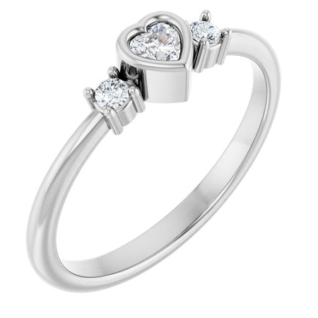 126910 / Ring / Set / 14K White / Natural Diamond / Heart / 3 X 3 Mm / Natural Diamond / Polished / 1/6 Ctw Natural Diamond Ring