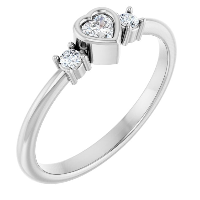 126910 / Ring / Set / 14K White / Natural Diamond / Heart / 3 X 3 Mm / Natural Diamond / Polished / 1/6 Ctw Natural Diamond Ring