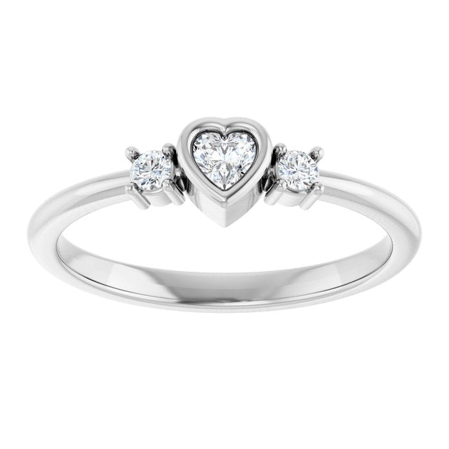 126910 / Ring / Set / 14K White / Natural Diamond / Heart / 3 X 3 Mm / Natural Diamond / Polished / 1/6 Ctw Natural Diamond Ring