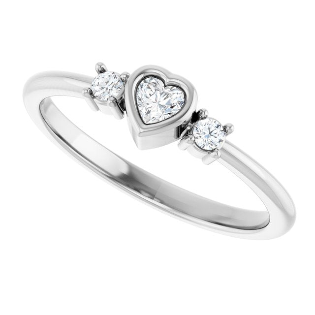 126910 / Ring / Set / 14K White / Natural Diamond / Heart / 3 X 3 Mm / Natural Diamond / Polished / 1/6 Ctw Natural Diamond Ring