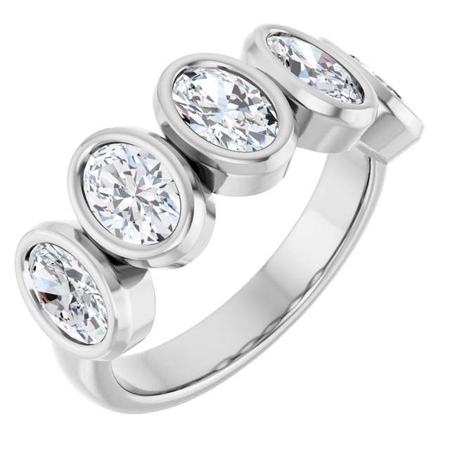 Bezel-Set Five-Stone Diamond Anniversary Band — 10K White Gold