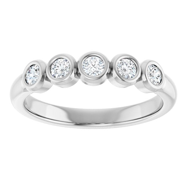 Bezel-Set Five-Stone Anniversary Band — 14K White Gold